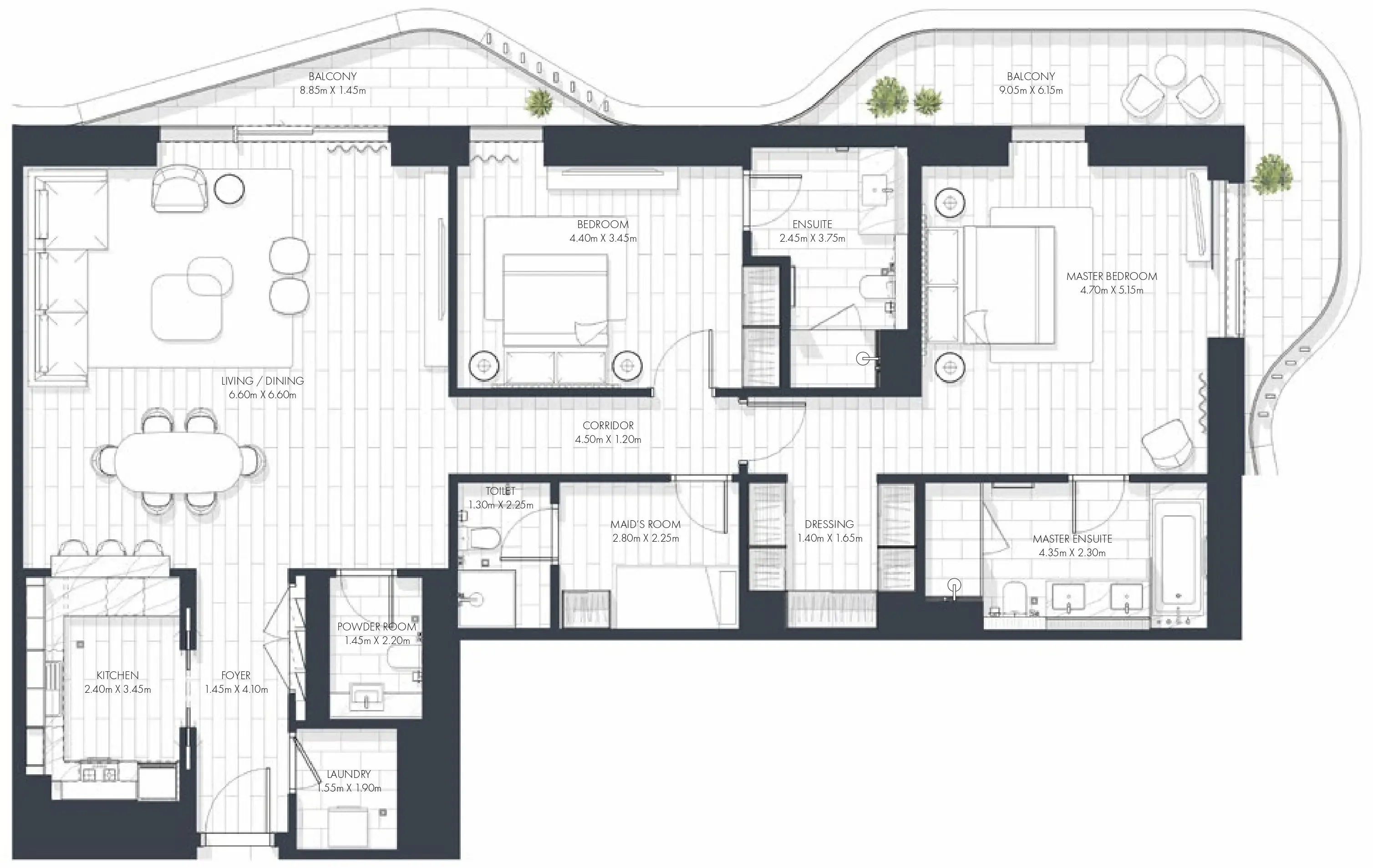 Sunstone 2 bed floor plan, 2,013 sqft