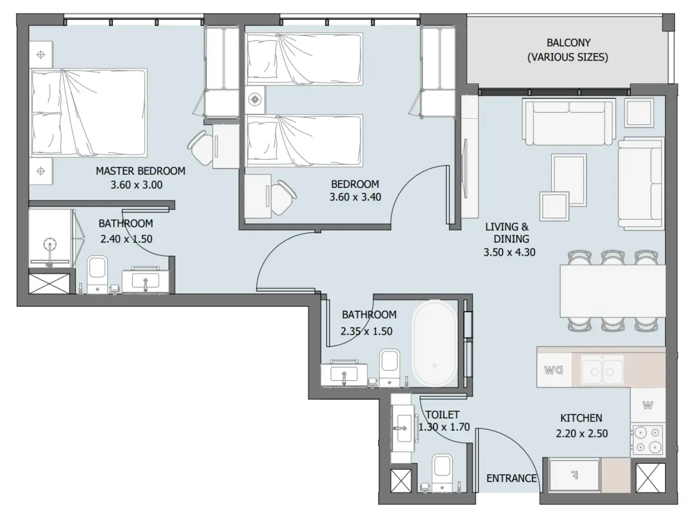 Verdana III 2 bed floor plan, 782 sqft