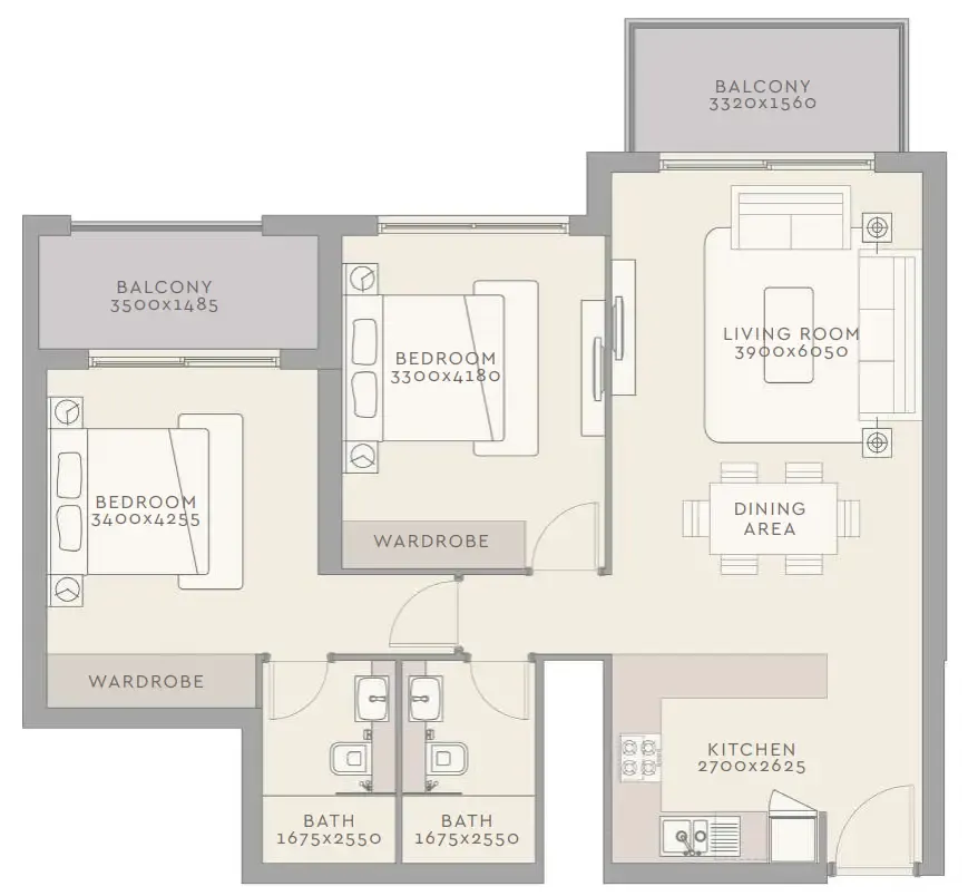 The Haven 2 bed floor plan, 1,003 sqft