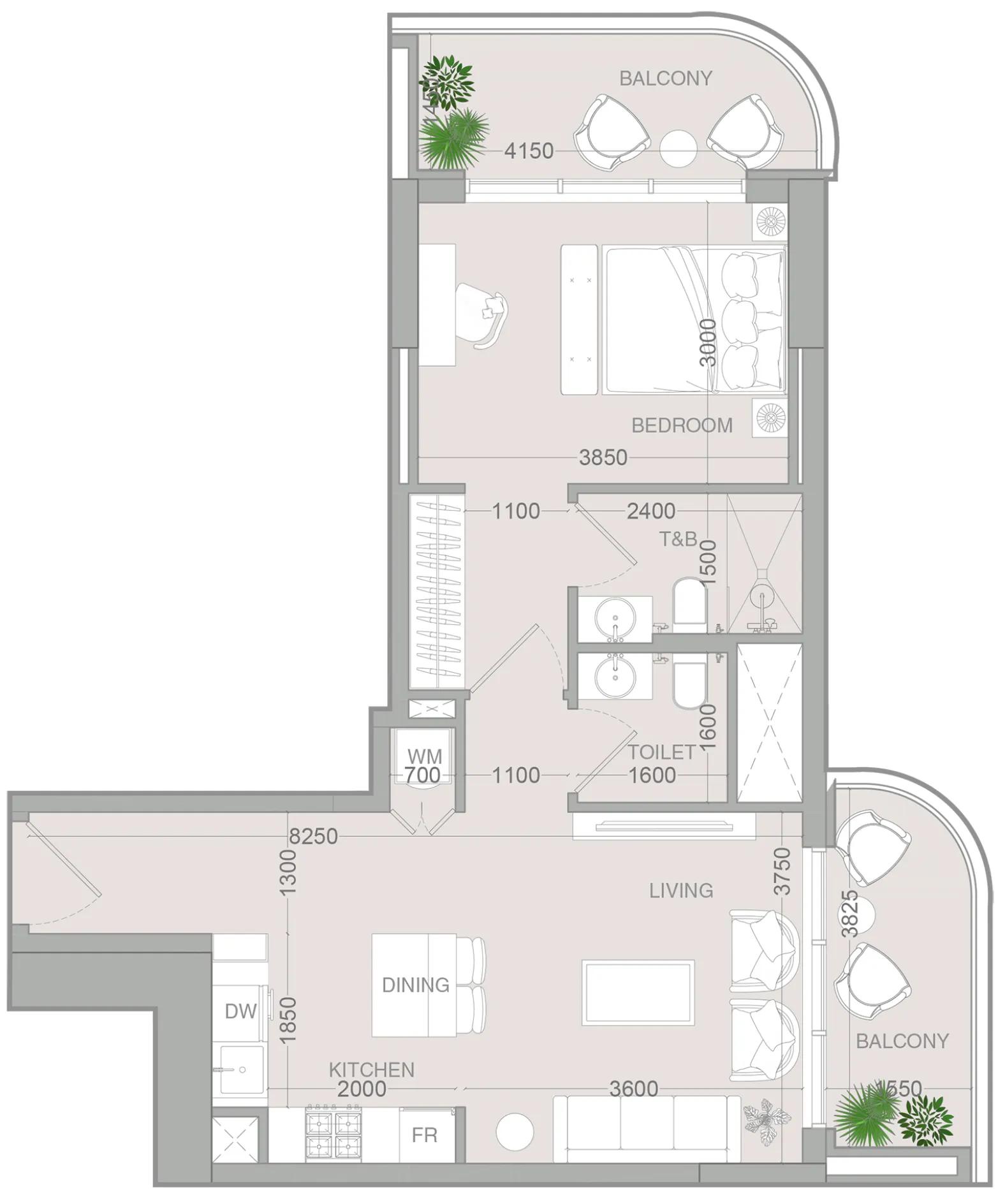 ALTA V1EW 1 bed floor plan, 747 sqft