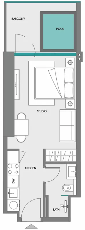 Samana Boulevard Heights Studio floor plan, 414 – 423 sqft