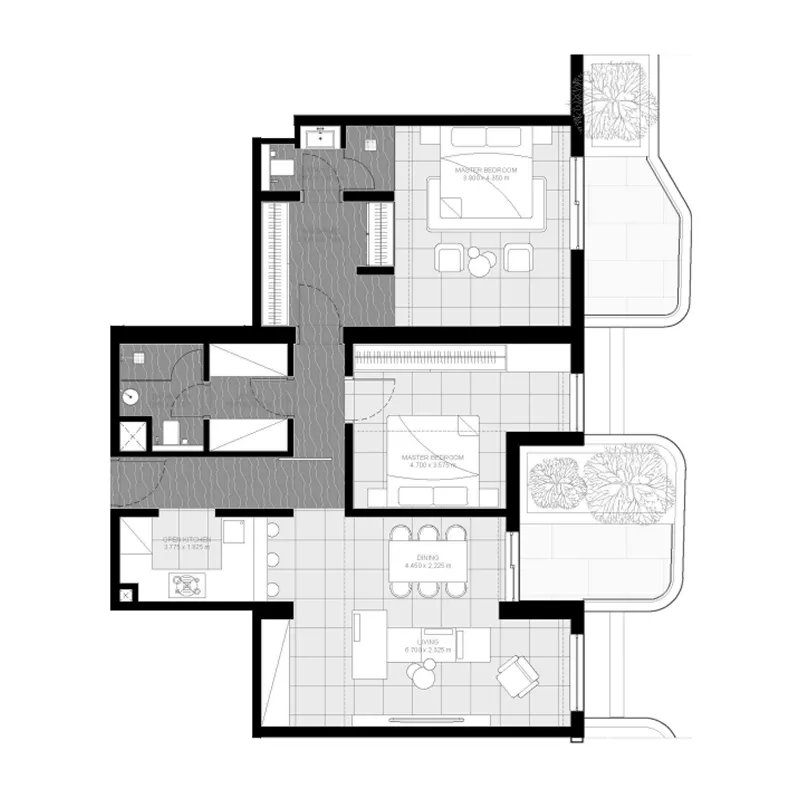 Marea Residences 2 bed floor plan, 1,283 sqft