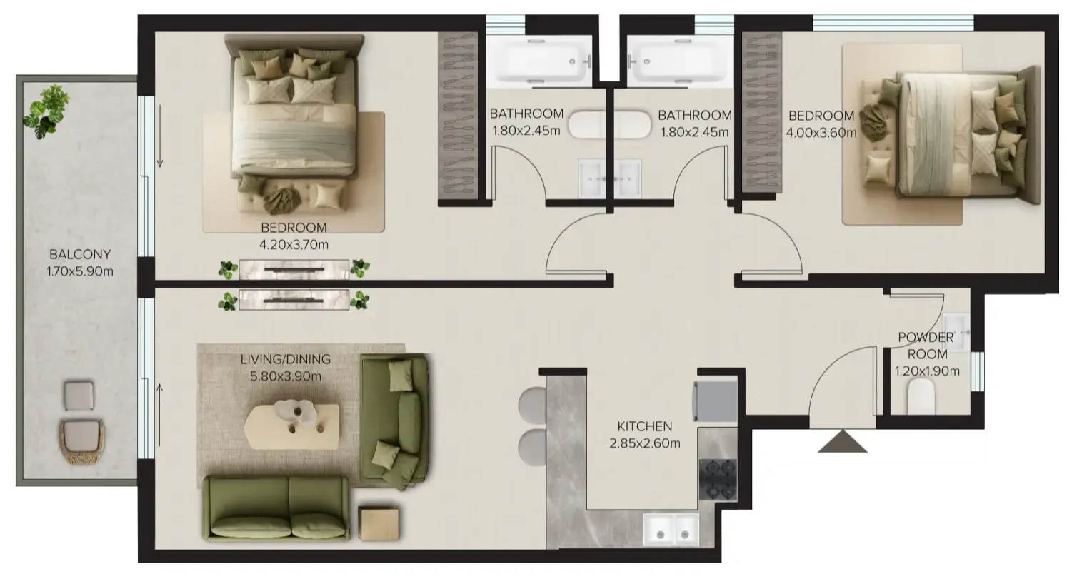 Esplora 2 bed floor plan, 1,135 sqft