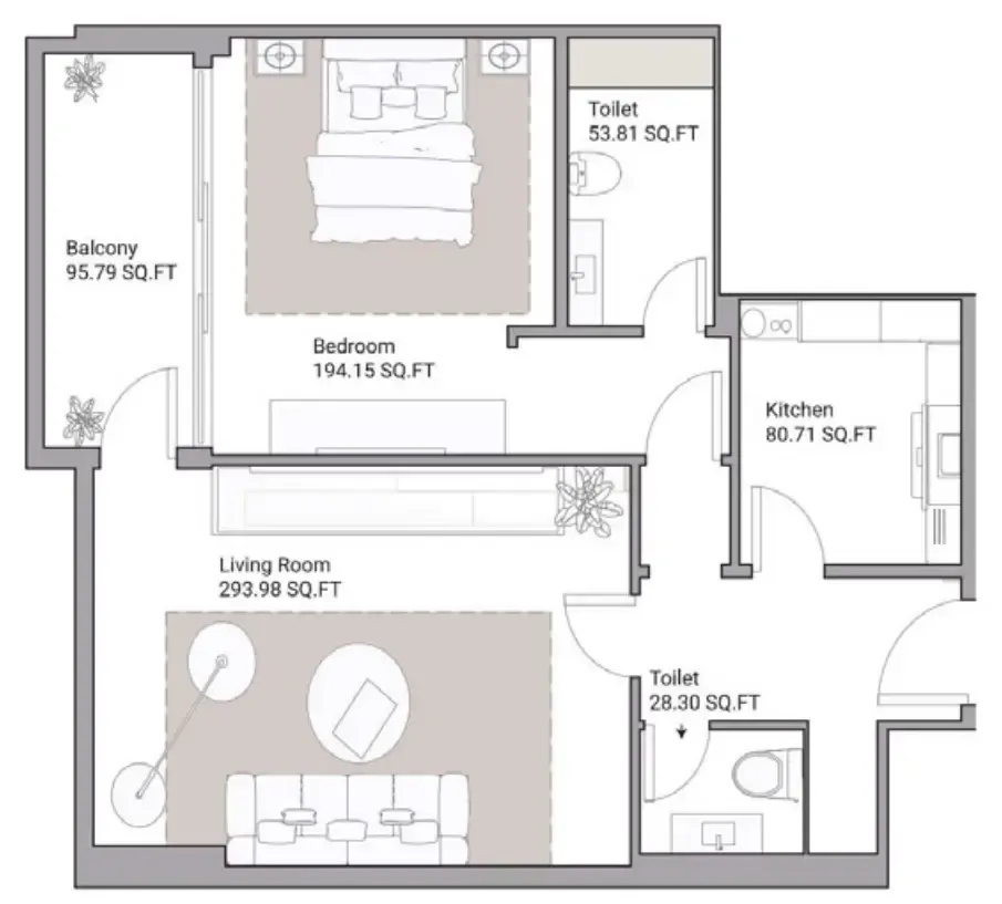 Ajman Creek Towers 1 bed floor plan, 1,206 sqft