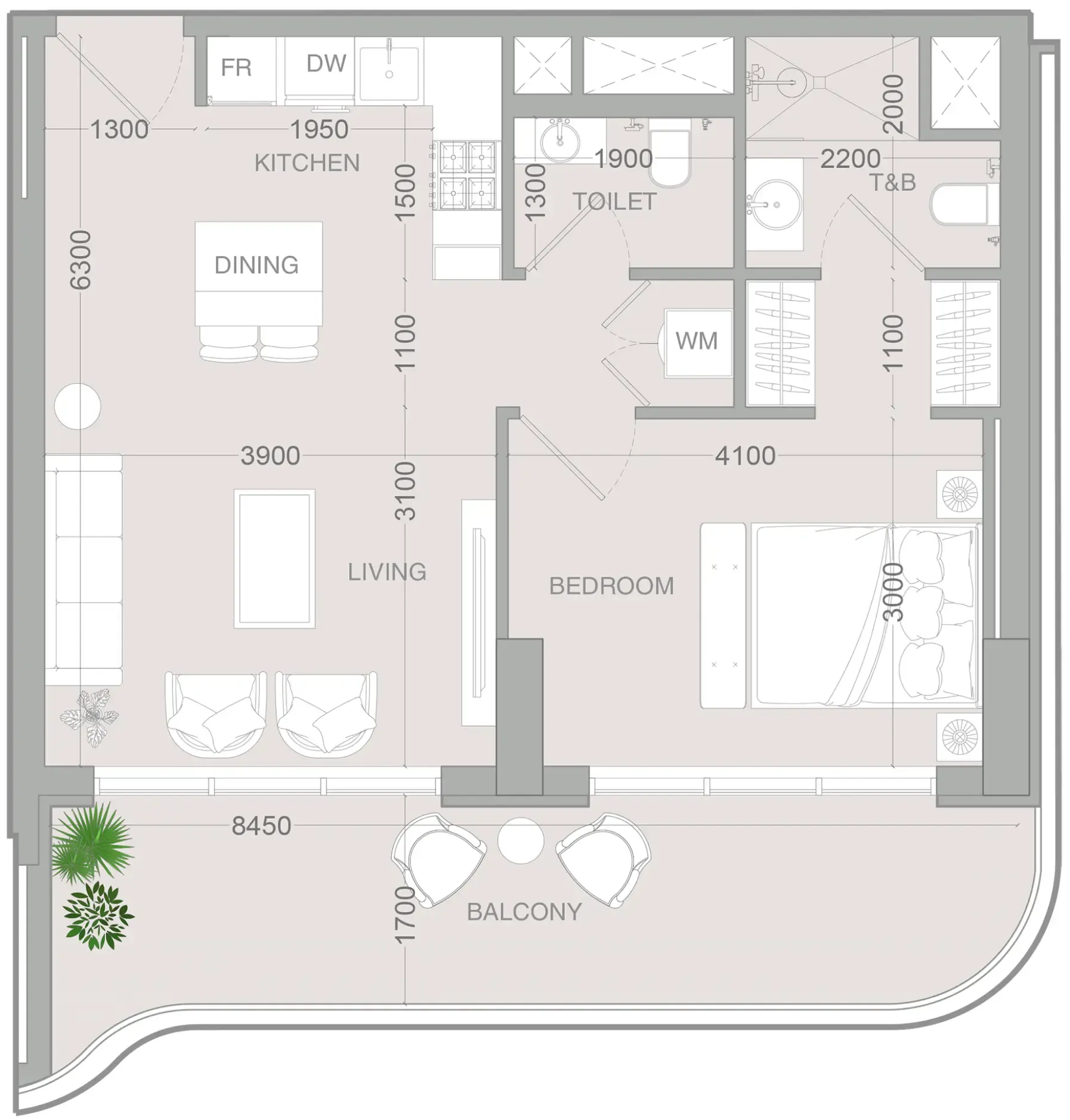 ALTA V1EW 1 bed floor plan, 744 sqft