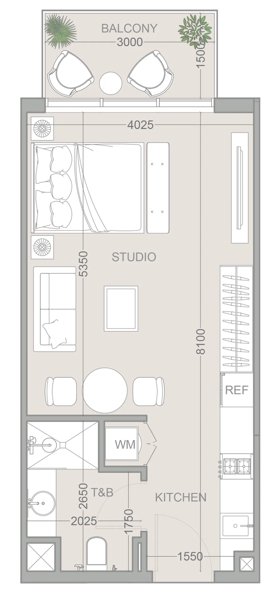 1WOOD Residence 2 Studio floor plan, 435 sqft