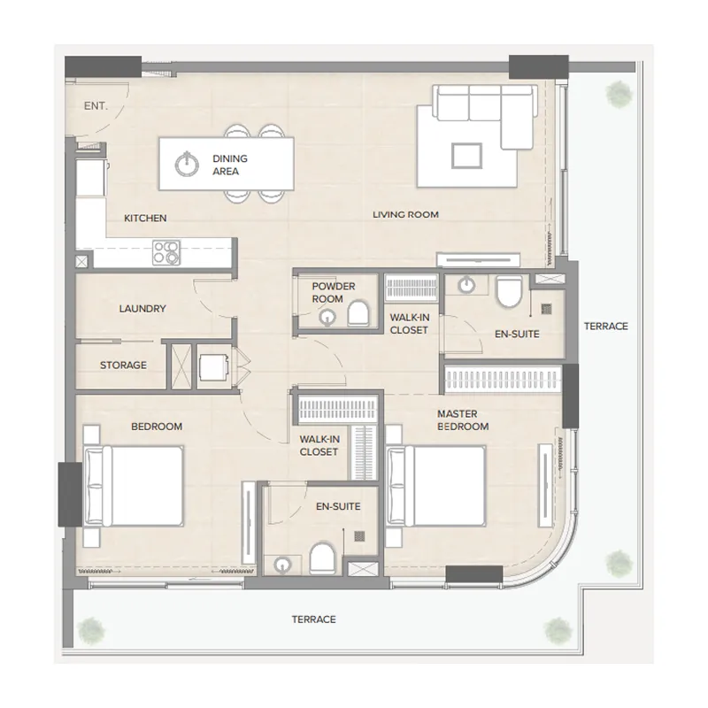 Arka Enclave Residences by Atmosphere Living 2 bed floor plan, 1,195 sqft