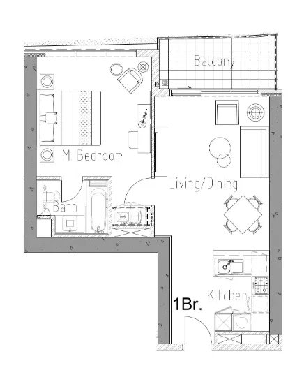 Aykon City Tower 1 bed floor plan, 682 sqft