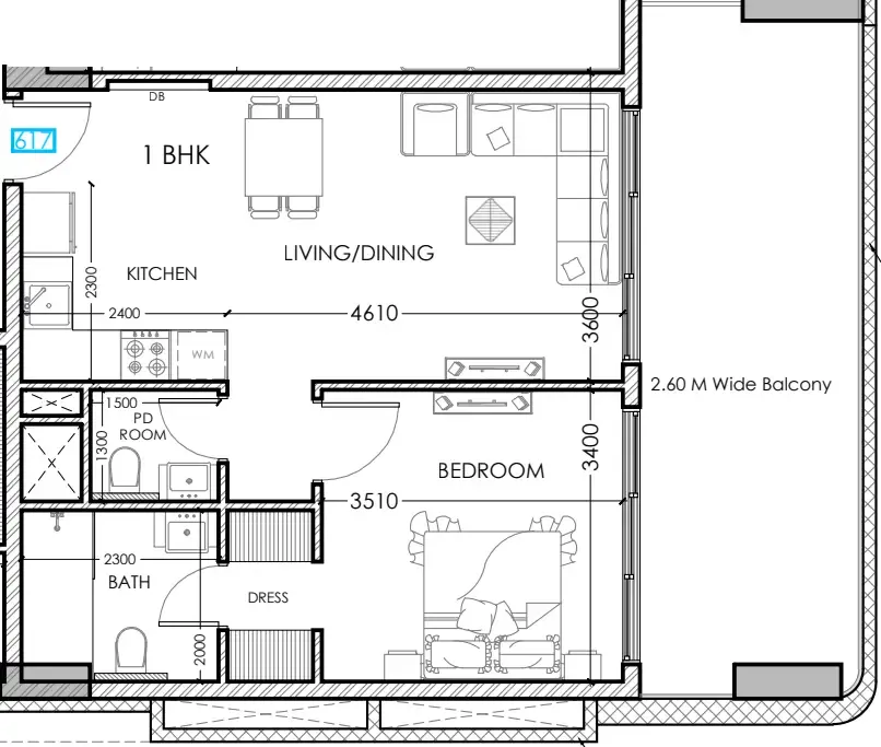 Al Haseen Residences 5 1 bed floor plan, 746 sqft