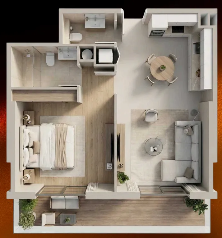 09 Life Residences 1 bed floor plan, 847 sqft