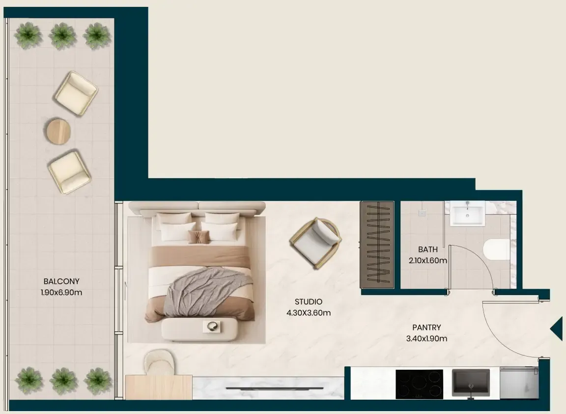 Kyomi Residences Studio floor plan, 468 sqft