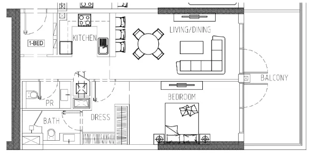 Damac Riverside Views 1 bed floor plan, 946 sqft
