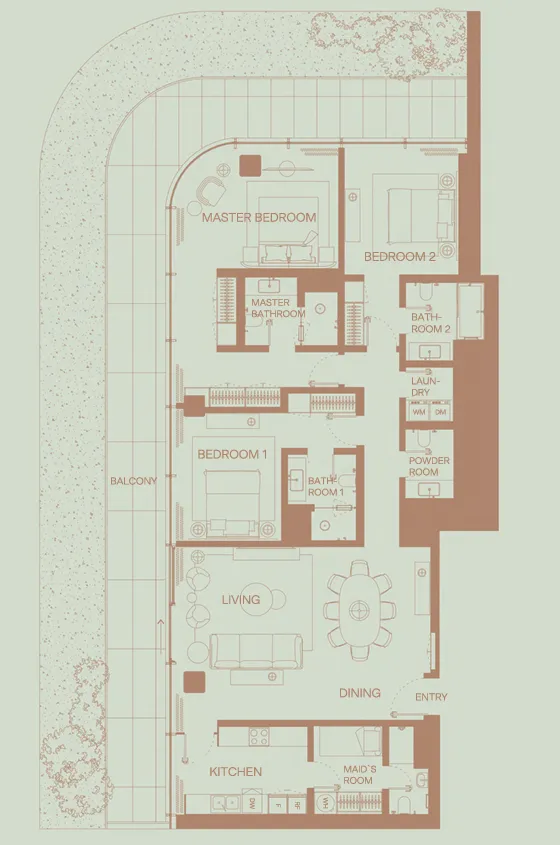 Eden House The Park 3 bed floor plan, 2,500 sqft