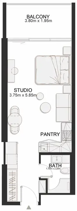 Ashley Hills Studio floor plan, 485 sqft