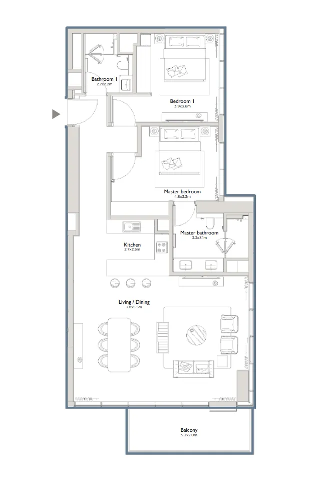 Serenia District East Residences 2 bed floor plan, 1,394 sqft