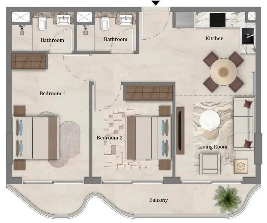 Mirari Lagoon by Zoya 2 bed floor plan, 794 sqft