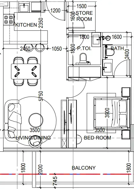 Al Haseen Residences 6 1 bed floor plan, 724 sqft