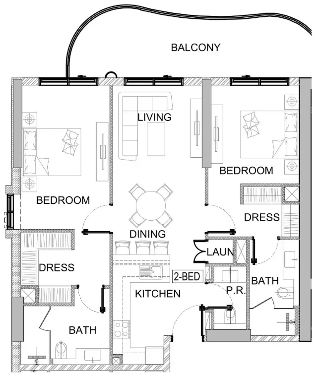 Valencia 2 bed floor plan, 1,166 – 1,171 sqft