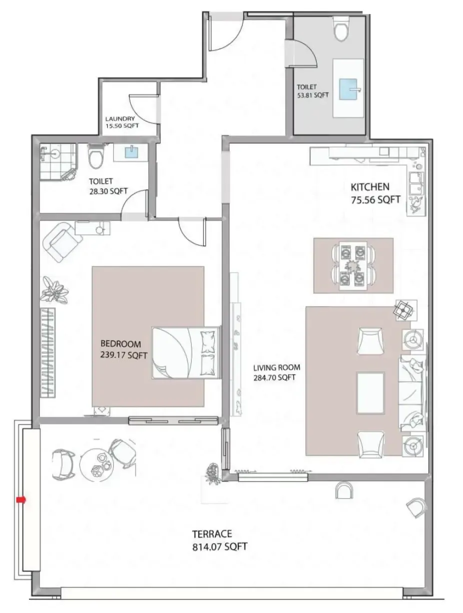 Ajman Creek Towers 1 bed floor plan, 1,528 sqft