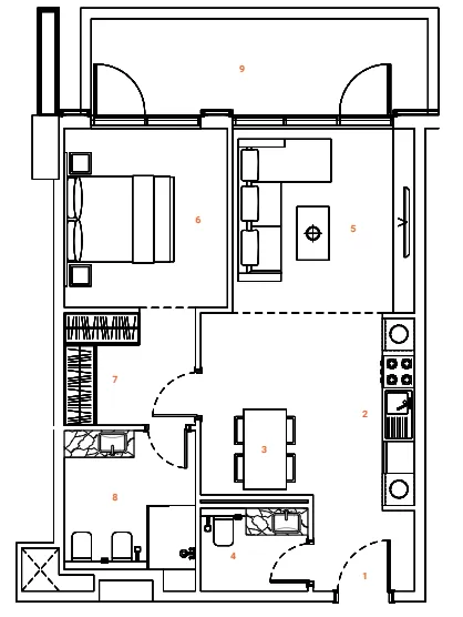 The Orchard Place Towers A & B 1 bed floor plan, 786 sqft