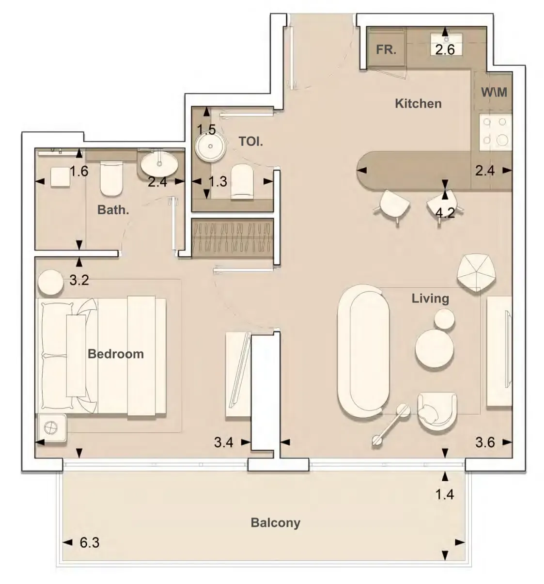 Lume Residences 1 bed floor plan, 604 sqft