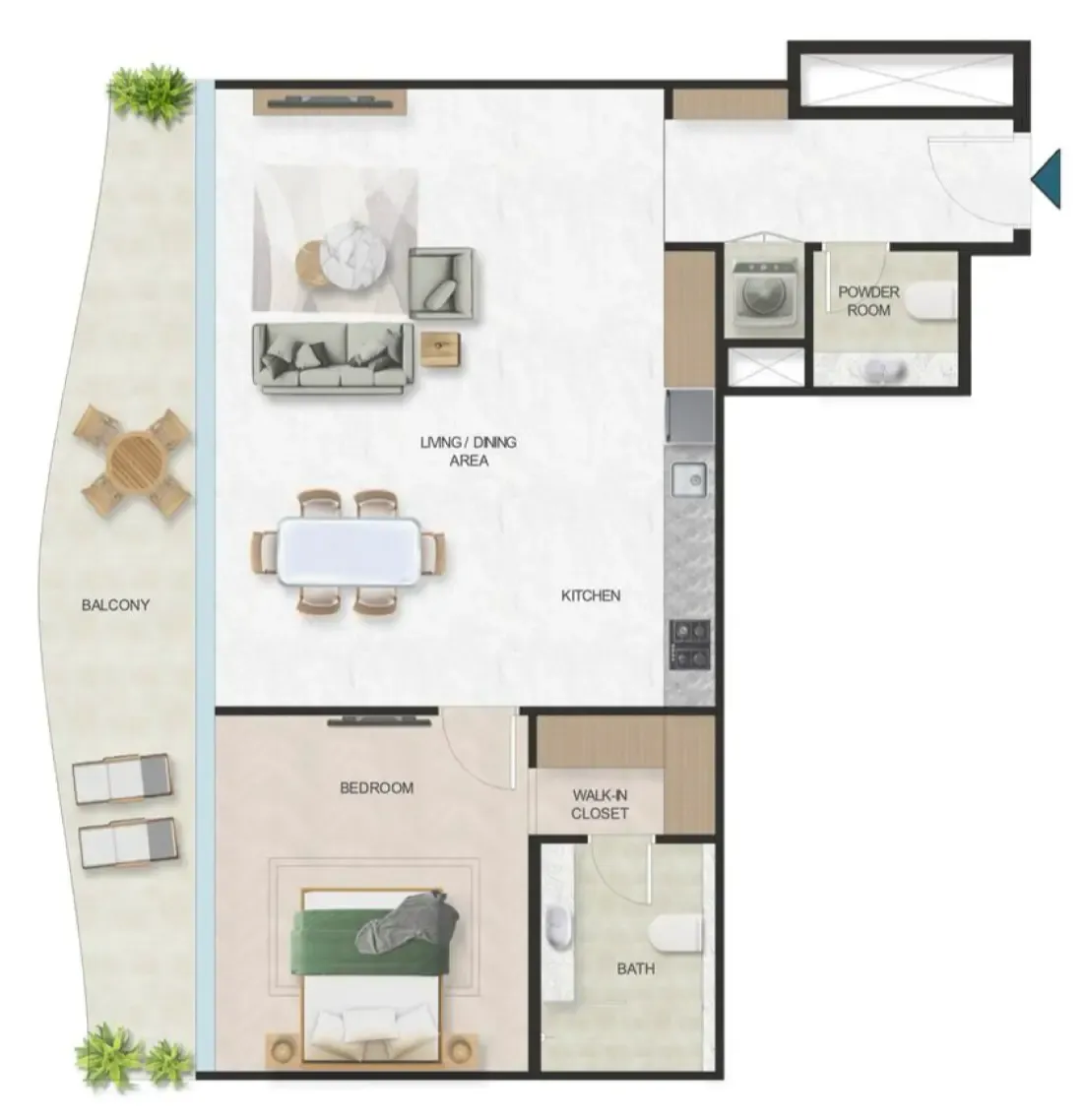 Oystra 1 bed floor plan, 1,042 sqft