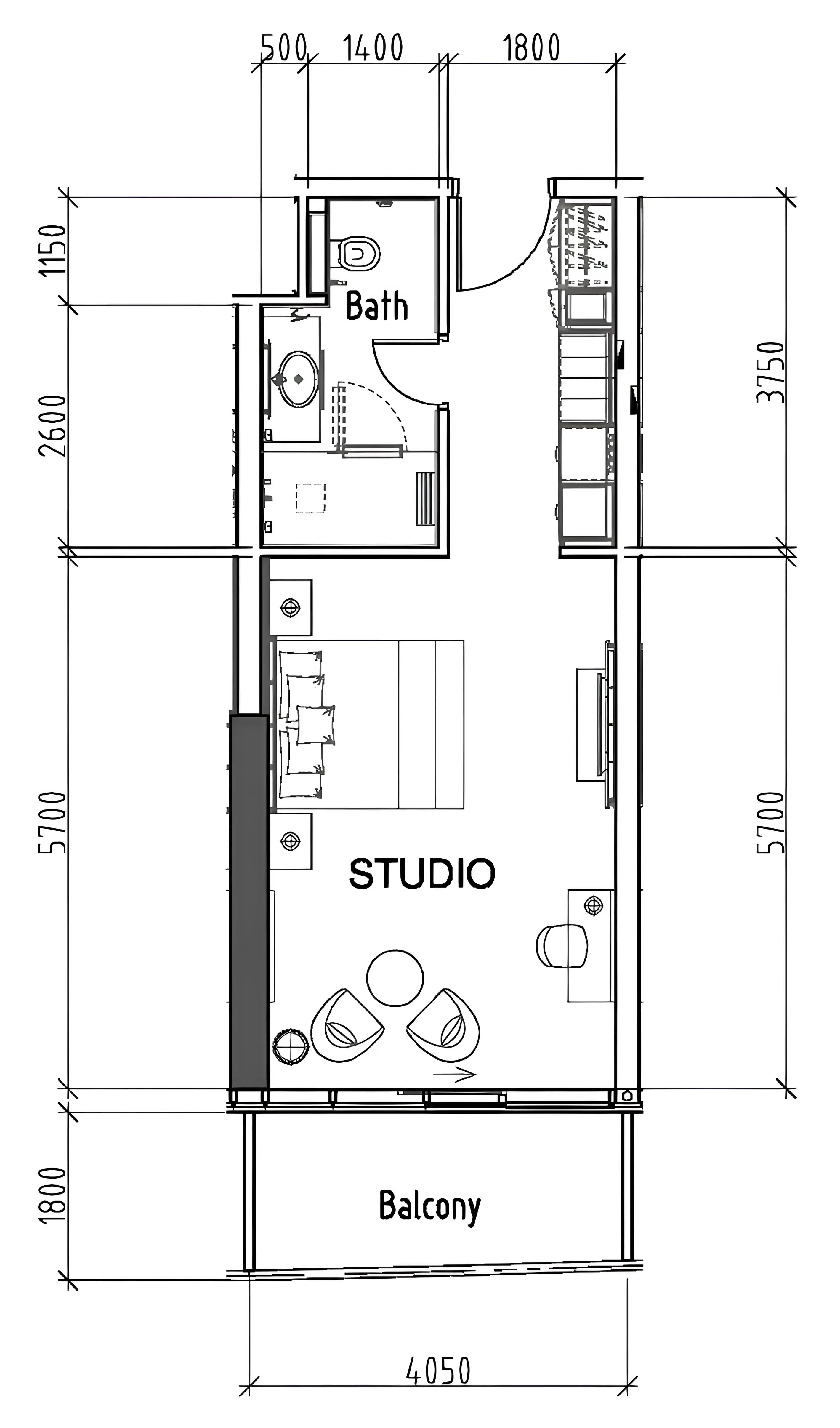 Damac Hills - Artesia Studio floor plan, 498 sqft