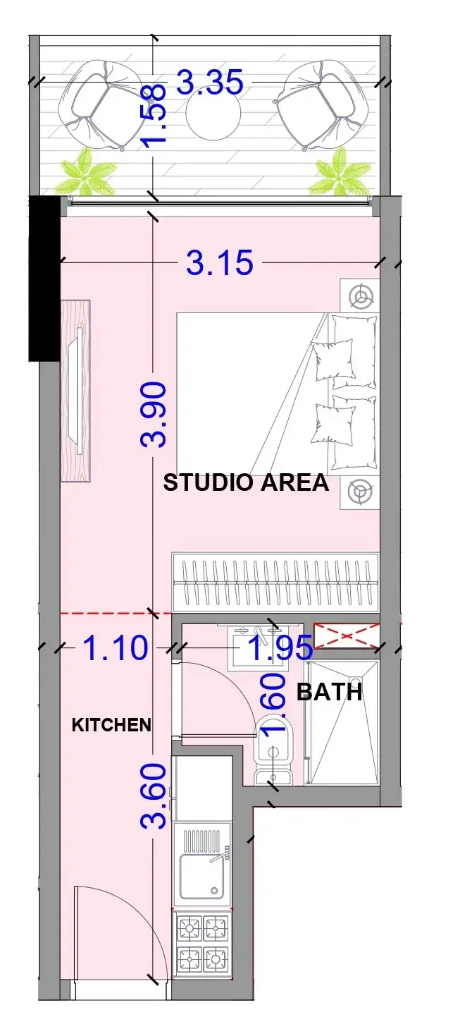 Celesto 3 Studio floor plan, 312 sqft