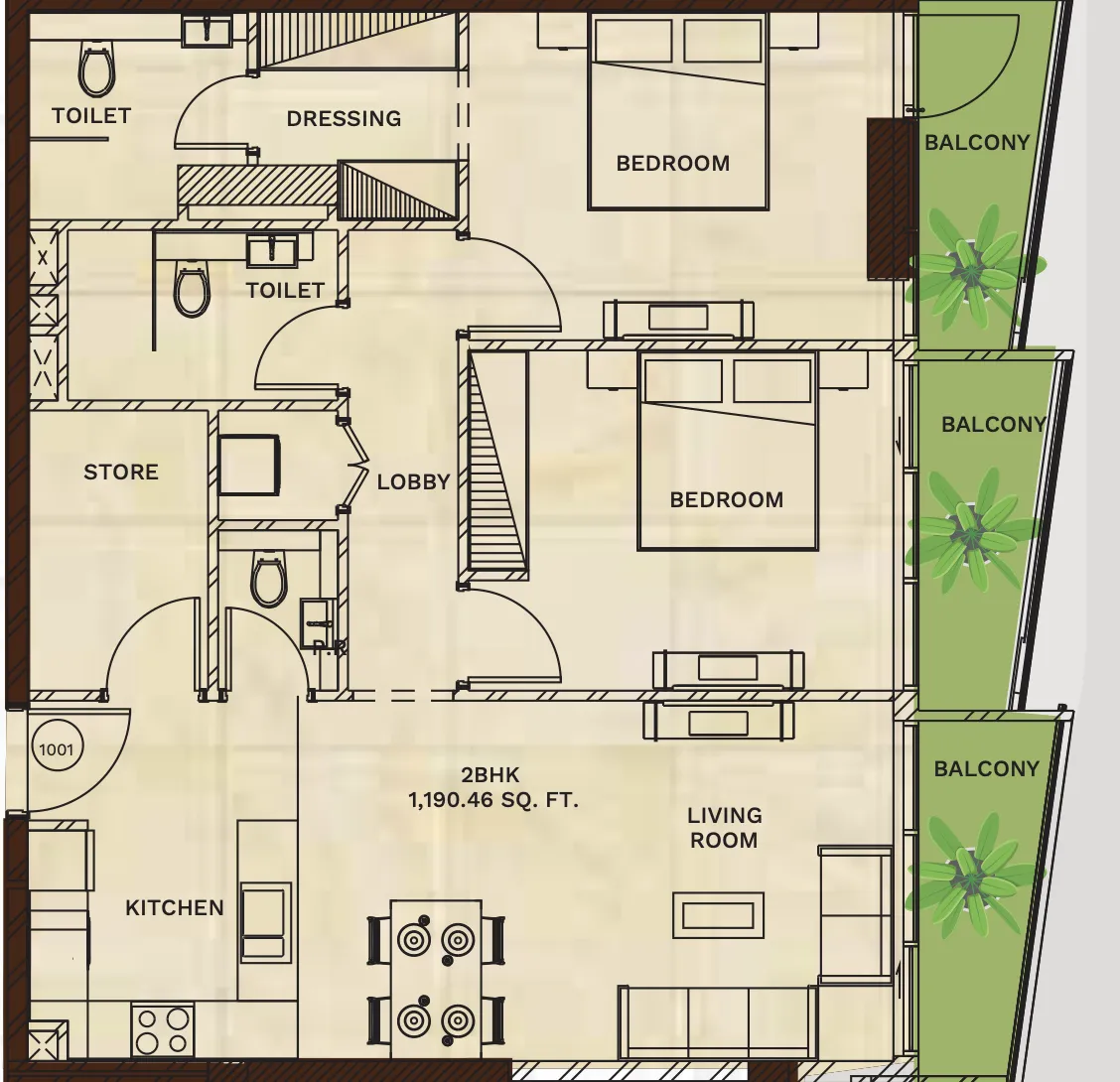 Gateway by Premier Choice 2 bed floor plan, 1,169 sqft