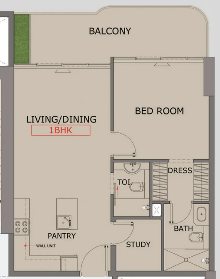 Floarea Skies 1 bed floor plan, 833 sqft