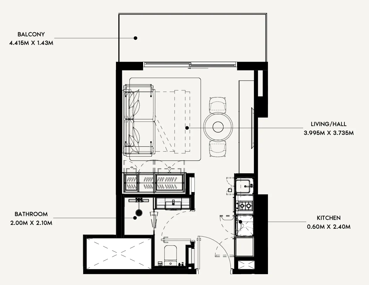 Azizi Rose Studio floor plan, 345 – 348 sqft