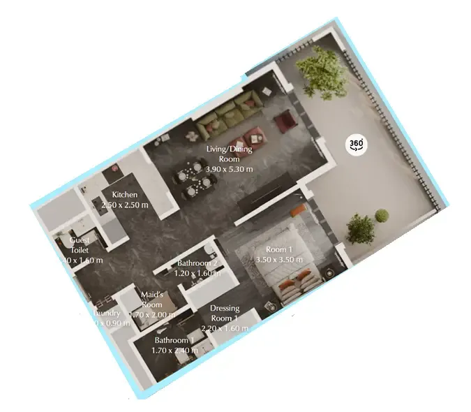Bab Al Qasr Garden Residences 65 1 bed floor plan, 901 sqft