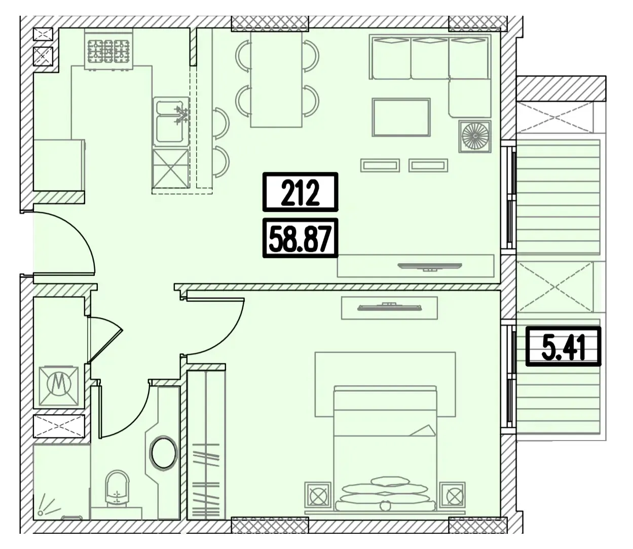 Izzzi.LifeMINT 1 bed floor plan, 692 sqft