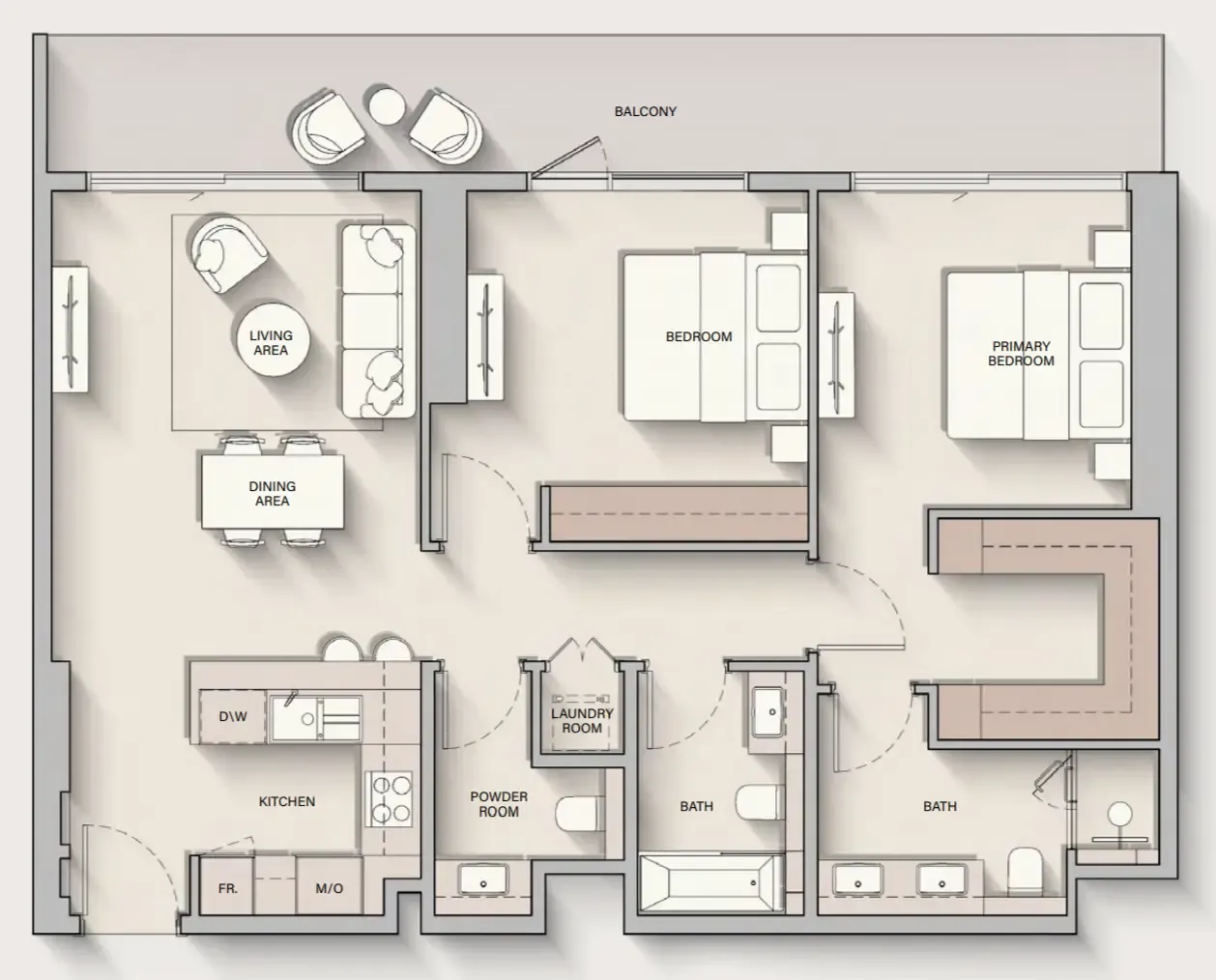 The Hillgate 2 bed floor plan, 1,246 sqft