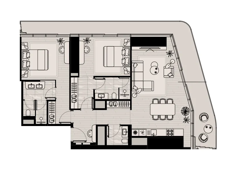 LIV Maritime 2 bed floor plan, 1,599 – 1,602 sqft