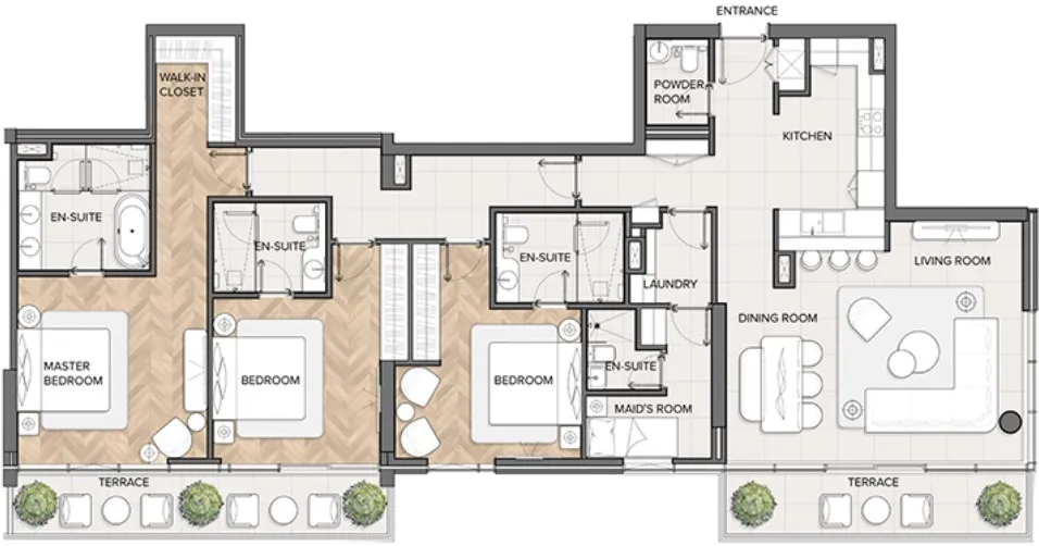 Residences Du Port Autograph Collection 3 bed floor plan, 2,073 sqft