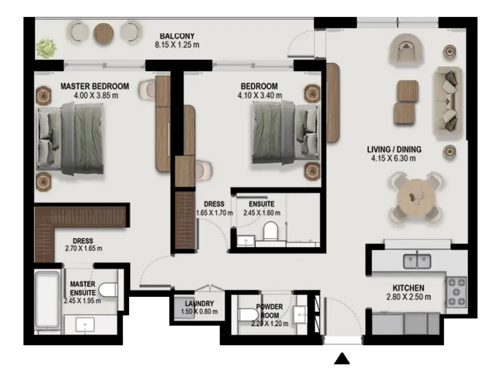 Boulevard Park at Wasl Gate 2 bed floor plan, 1,262 sqft