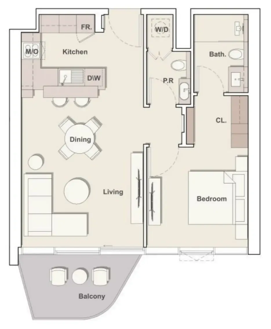 Portside Square 1 bed floor plan, 786 sqft