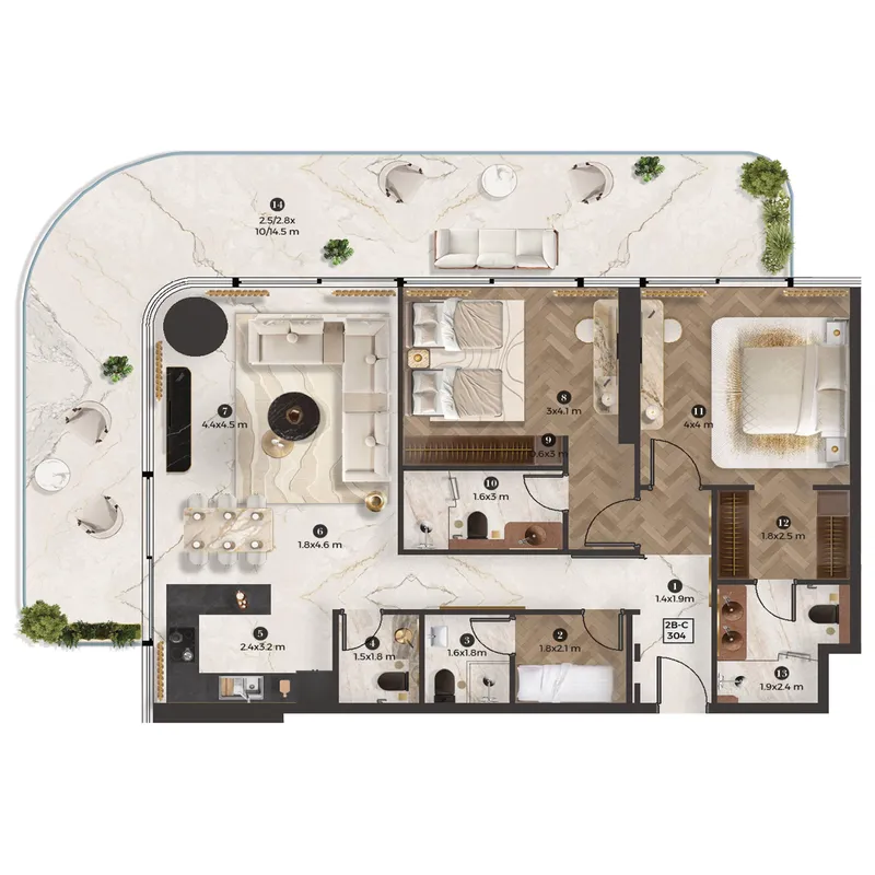 Stellar by Elie Saab 2 bed floor plan, 1,682 sqft