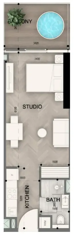 Sky Line by Peace Homes Studio floor plan, 454 sqft