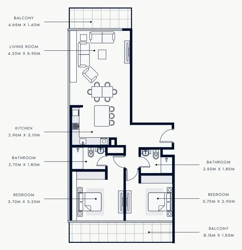Riviera Rêve 2 bed floor plan, 1,226 sqft