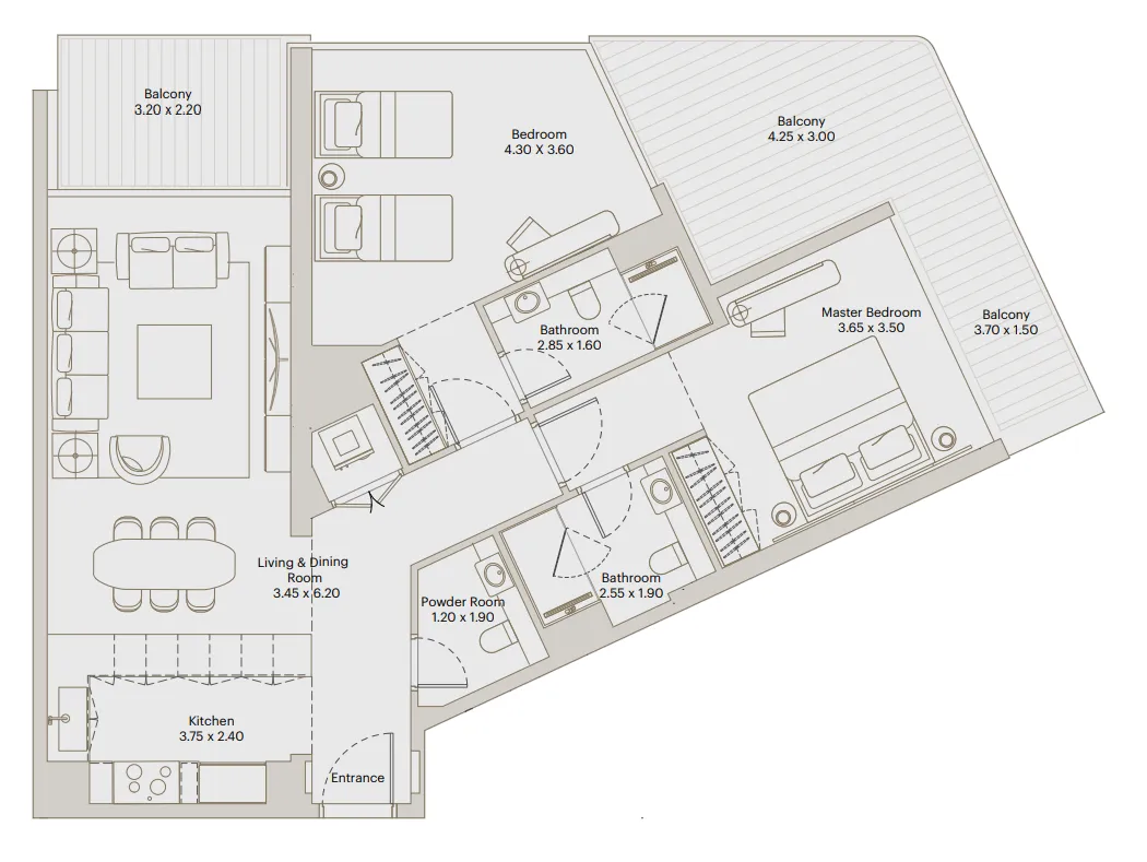 Eleve 2 bed floor plan, 1,318 sqft