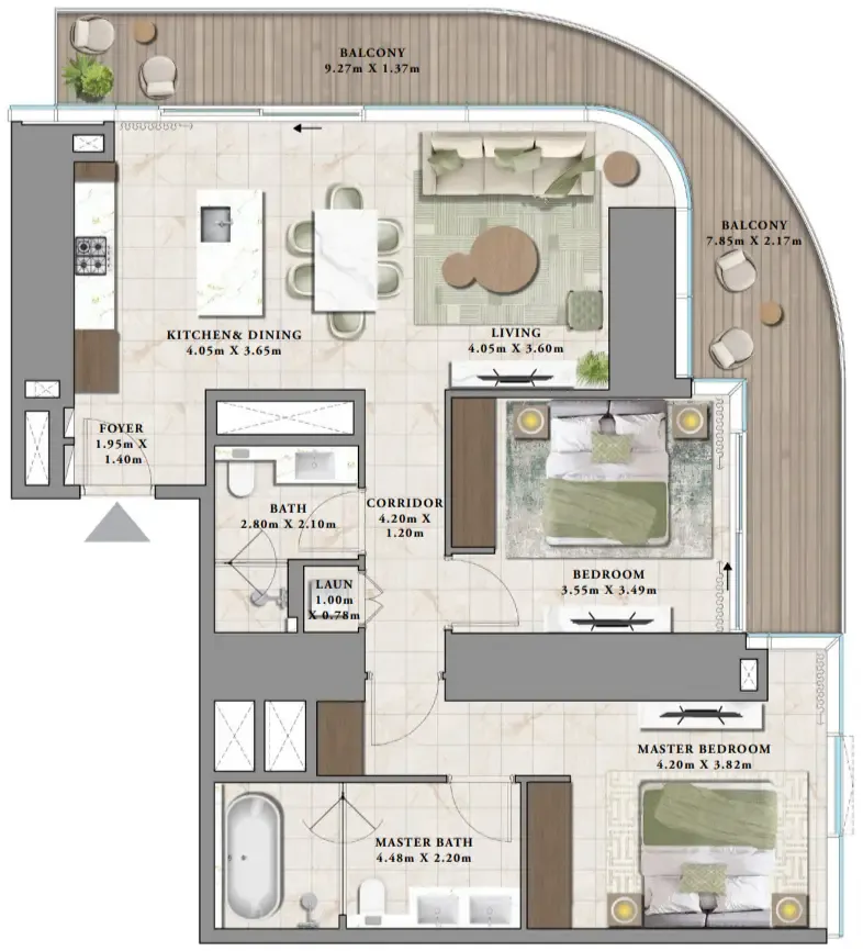 Avarra by Palace 2 bed floor plan, 1,430 sqft