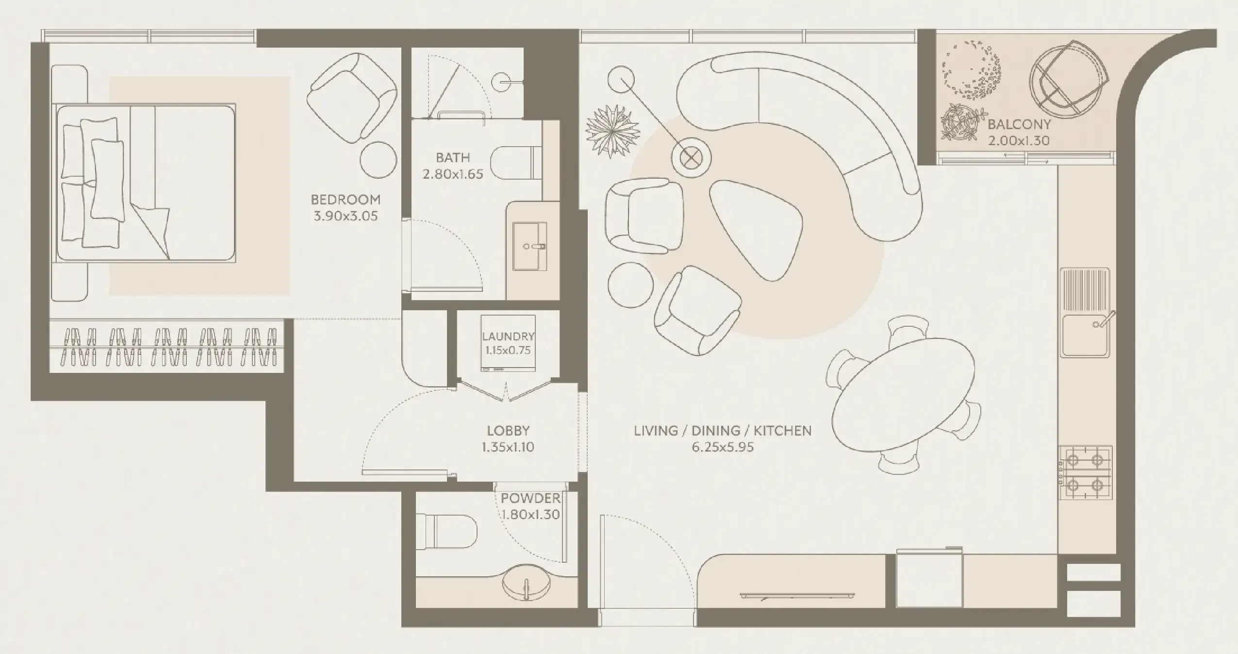 Symphony by Chaimaa 1 bed floor plan, 732 sqft