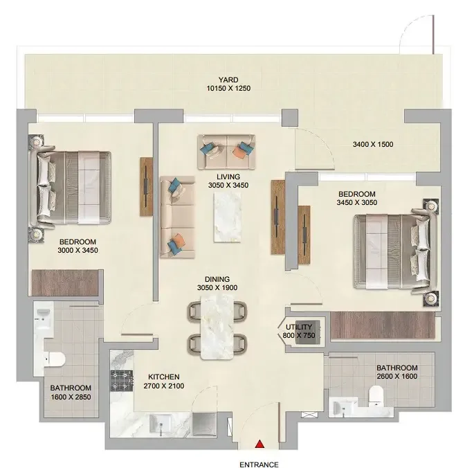 The Woods Abode at Sobha Sanctuary 2 bed floor plan, 1,038 sqft