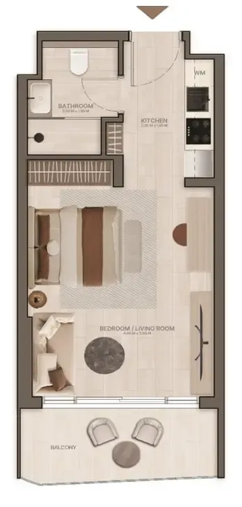 Stax Studio floor plan, 413 sqft