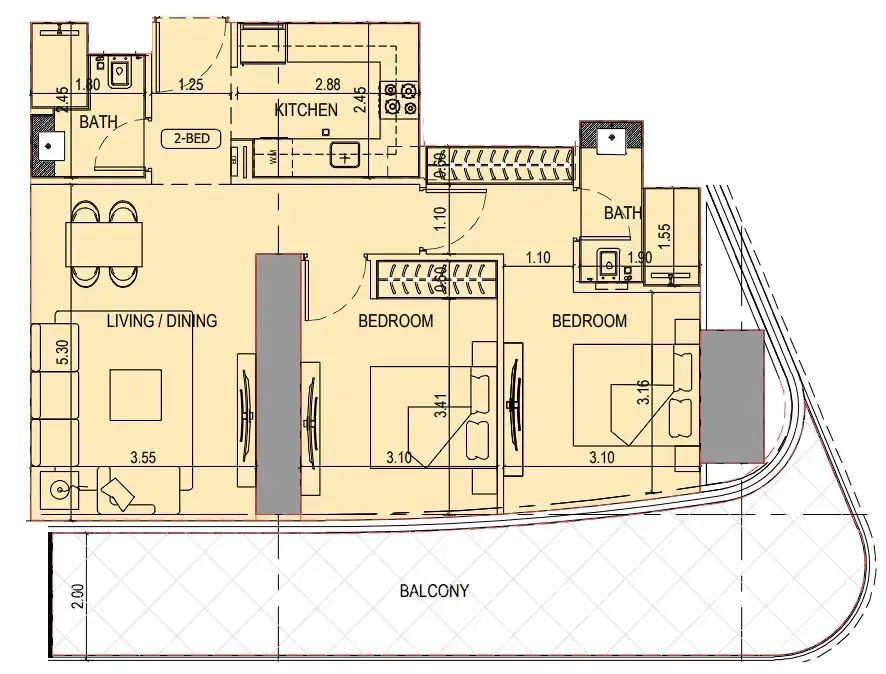 Binghatti Sky Terraces 2 bed floor plan, 1,151 sqft