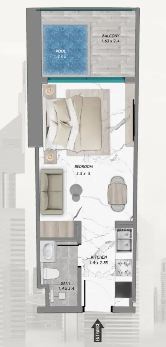 Samana Barari Heights Studio floor plan, 422 sqft