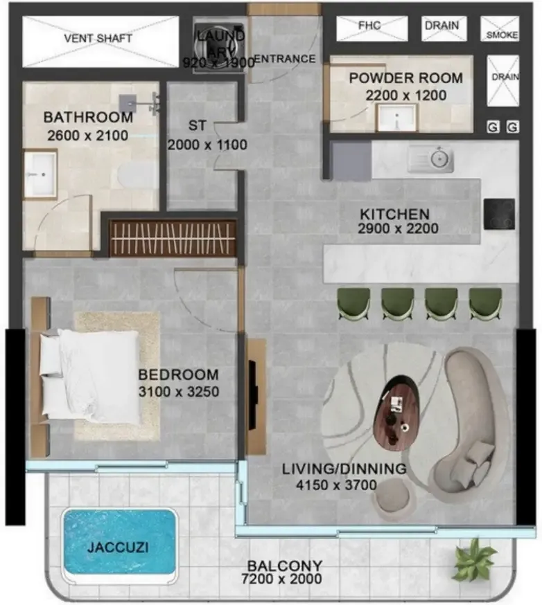 Vivanti Residences by Meteora 1 bed floor plan, 705 sqft