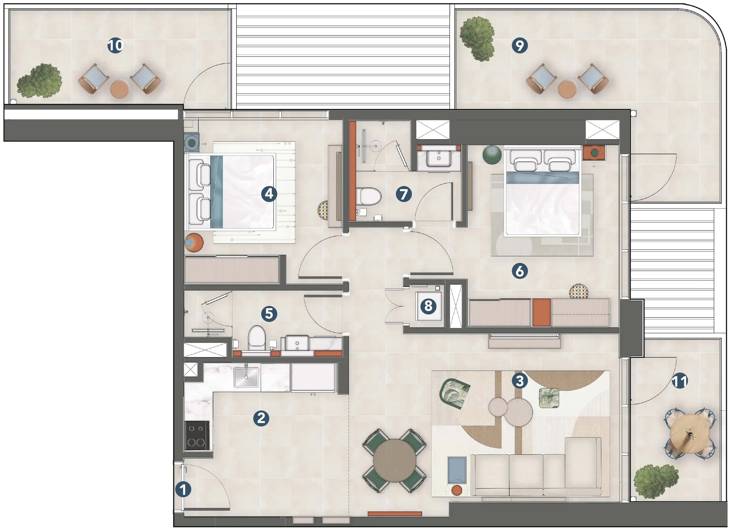 Rove Home Meydan Horizon 2 bed floor plan, 1,172 sqft